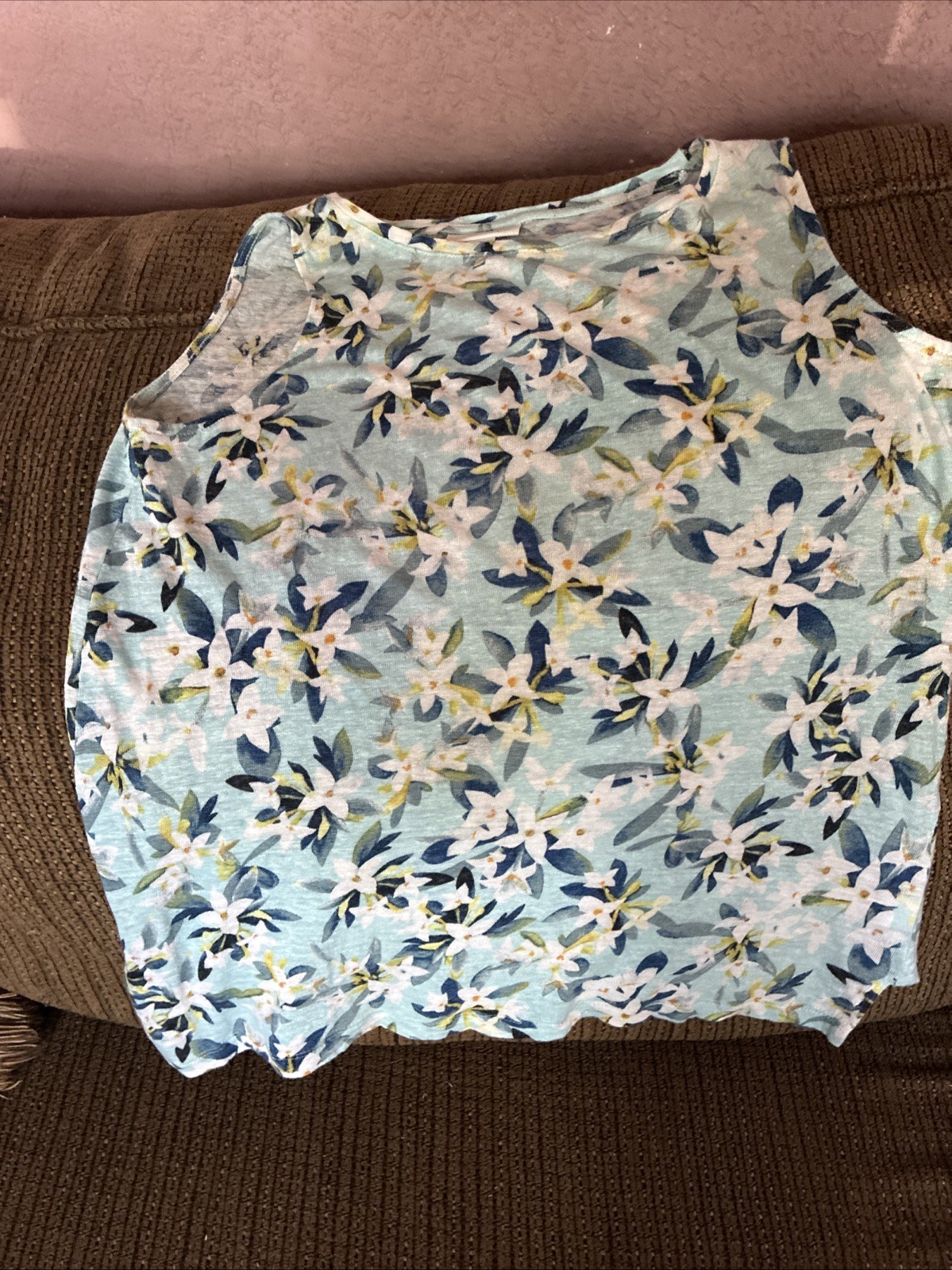 J Jill Floral Linen Tank Top in Blue Green Size XS Machine Washable