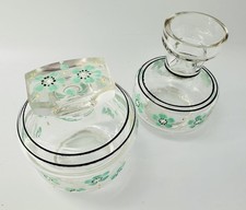 Vintage Hand Painted Enamel Flowers/Glass Powder Jar & Small Stem Vase 1900’s