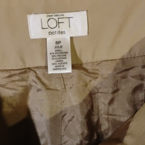 LOFT Women’s Petite Beige Solid Dress Pants Flat Front Straight Leg Zip