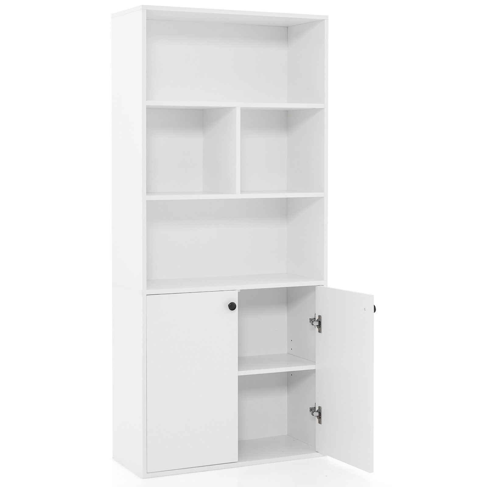 5-Tier Bookcase Freestanding Storage Cabinet w/ Adjustable Shelf & 2-Door