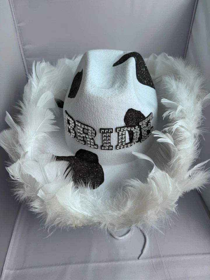 Divertido sombrero vaquero vaquera novia despedida de soltera rodeo fiesta utilería pluma Foto 4 de 4