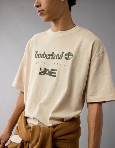 American Eagle X Timberland Men’s Short Sleeve Boxy Graphic T-Shirt Cream Size L