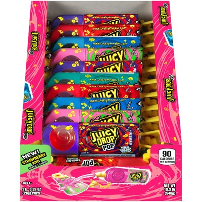 Juicy Drop Pop 21 Count Assorted Lollipops with Sour Gel Fruity Candy Fun