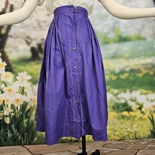 Vintage 1950s Skirt Button Front Purple Pleated Midi Circle Skirt Pinup