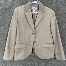 Pendleton Blazer Womens 8 Petite Beige Houndstooth Wool Tweed Lined Jacket