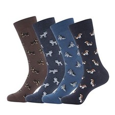 4 Pack Men's Premium Cotton Colorful Fun Dress Crew Socks - Medium Dog Pattern