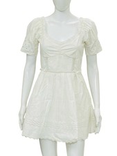 LoveShackFancy Women's Gathered Ruffle Embroidered White Cotton Mini Dress XS