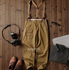 Overalls Men's Retro Suspenders Braces Pants Casual Cotton Long Sports Trousers