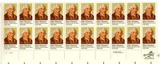 US STAMP SCOTT #1941 - PANE OF 20 - John Hanson - 20c - PB/MR. ZIP - MNH