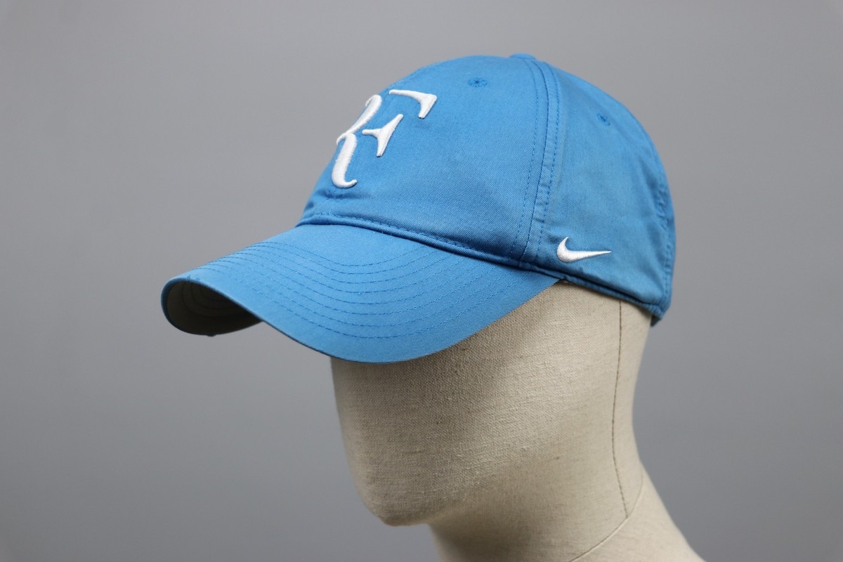 RF ROGER FEDERER Vtg Nike Dri-FIT Tennis Hat Used Blue Cap White RF Logo  One Sz