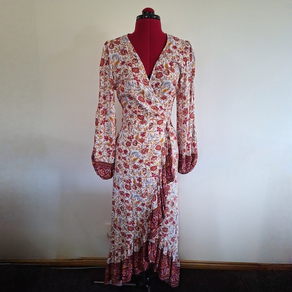 SALTY BRIGHT boho long sleeve floral maxi Wrap dress Size 6