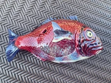 Vintage Bordallo Pinheiro Majolica Ceramic Red Fish Tureen Portugal
