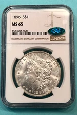 1896 P Morgan Silver Dollar ~ Coin Graded by NGC & CAC as MS 65