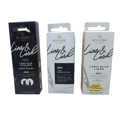 Eylure Line & Lash Adhesive Bundle 3 Count Glue Eyeliner Clear Wing Stamp Pen