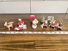 Miniature Christmas Figures. Santa, Trees, Raindeer, Mailbox, Snowman And Gifts