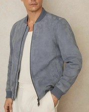 Blue Bomber Flight Real Suede Leather Jacket ...