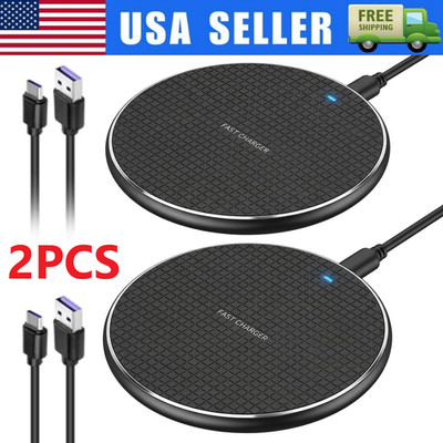 2x Wireless Fast Charger Charging Pad Dock for Samsung iPhone Android Cell Phone