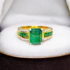Natural Fine Quality Zambian Emerald & Diamond Ring 14K Gold Plated Emerald Ring