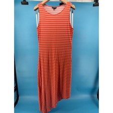 Express Orange White Striped Sleeveless Midi Dress Asymmetrical Hem Womens Med