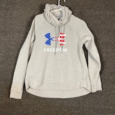 Under Armour Freedom Hoodie Womens Large Gray American Flag Logo Sweatshirt LG