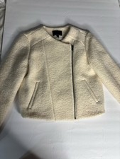 Banana Republic Boucle Wool Winter White Boucle Moto Jacket Coat Size 10