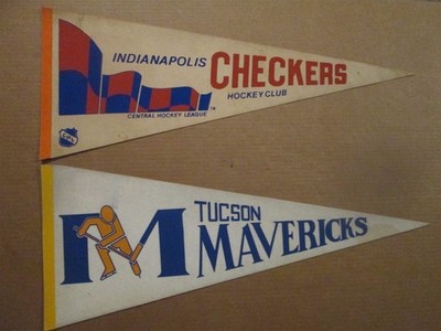 CHL Indianapolis Checkers Vintage 1979-80 & Tucson Mavericks 1975-76 Pennants