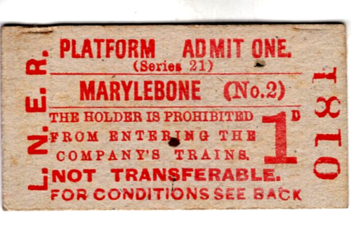 Railway platform ticket: LNER: MARYLEBONE (No.2) - Picture 1 of 1