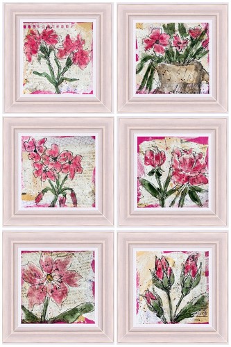 Framed Original Painting Set Pink Flowers Watercolor Painting Miniature Art Pack - Picture 2 of 19