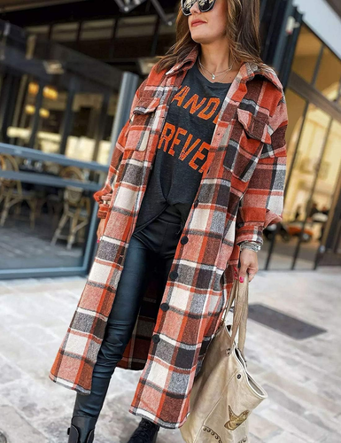 Women'S Flannel Plaid Shacket Fall Oversized Long Button down Shirt Jacket Shack - Picture 4 of 12