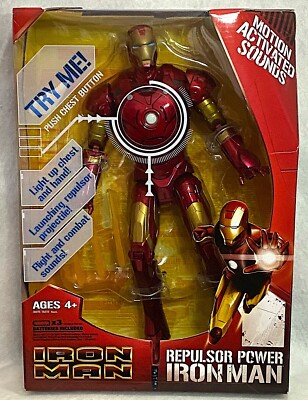 Iron Man Repulsor Power 11  Action Figure Motion Activated Sounds NIB (2008)