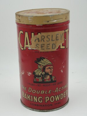 Antique CALUMET BAKING POWDER TIN LITHO CAN NATIVE AMERICAN