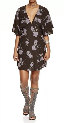 NWOT Free People Melanie Gray Floral Boho Mini Dress Size 12 | eBay