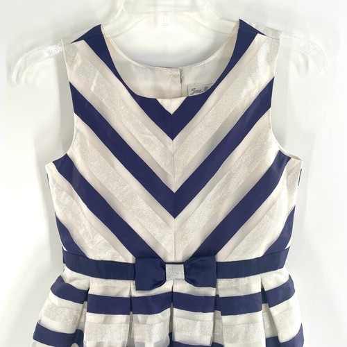 Jona Michelle Girls Party Dress Taffeta Striped Blue Silver White Sz 12 - Picture 5 of 8