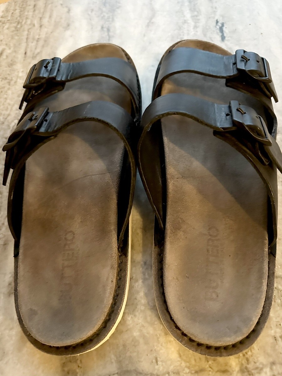 Buttero Black Leather Slide Sandals US 12 / EU 45 2 Strap Birks  
