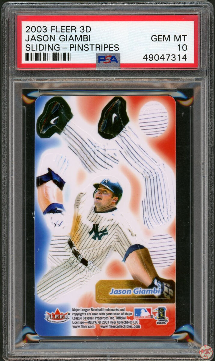 2003 FLEER 3D JASON GIAMBI SLIDING PINSTRIPES PSA 10 POP 3 2003 FLEER 3D JASON GIAMBI SLIDING PINSTRIPES PSA 10 POP 3
