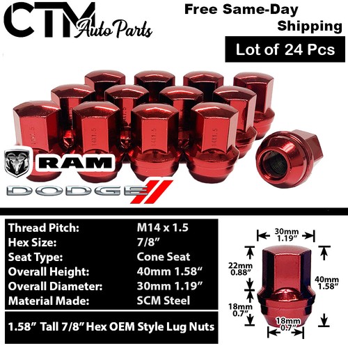 24Pc RAM1500 2019-2022 OEM FACTORY LUG NUT M14x1.5 FIT 7/8" HEX 6LUG STOCK WHEEL - Picture 6 of 8