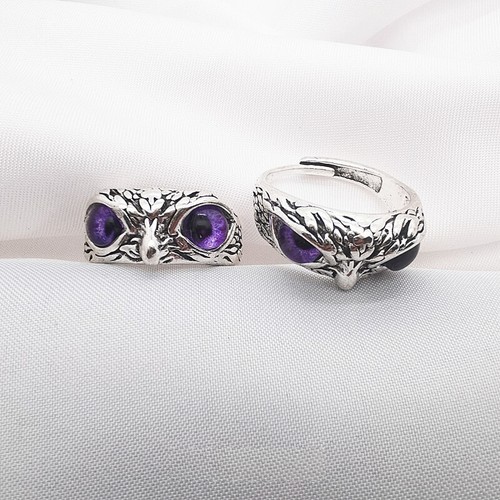 Owl Devil's Eye Ring Vintage Creativity Exaggerated Animal Adjustable Opening - Picture 11 of 22