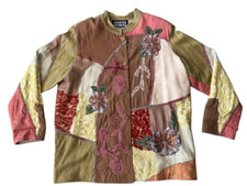 Indigo Moon Floral Patchwork Embroidered Embellished Boho Blazer Jacket Large