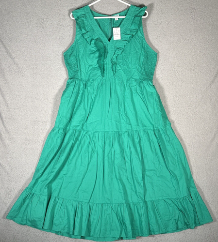 J Crew Dress Women’s Size 16 Kelly Green Tiered Midi Dress Ruffles MSRP $128 - 第 1/13 張圖片
