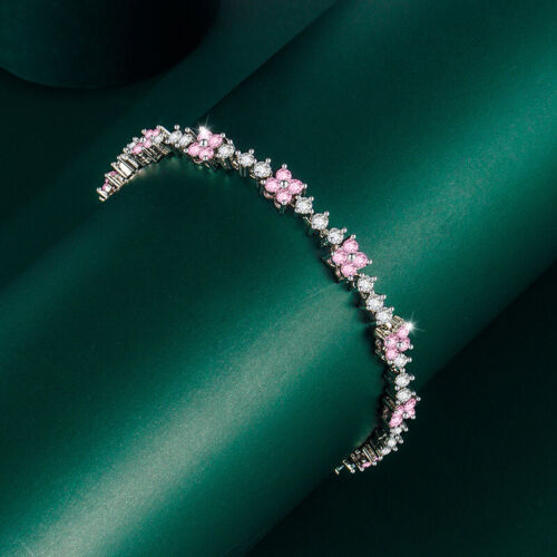 Bracelet chaîne de tennis fleur de zircone cubique pour femmes fête douce or 14 carats - Photo 1 sur 8