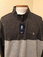 IZOD Mens Sweater Tech Thermasoft 1/4 Zip Fleece Gray Golf Logo 2XLT Long Sleeve