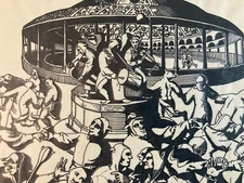 Beautiful Ink Drawing Tracing Paper Circus Big Top Carnival Music 1950 Vintage