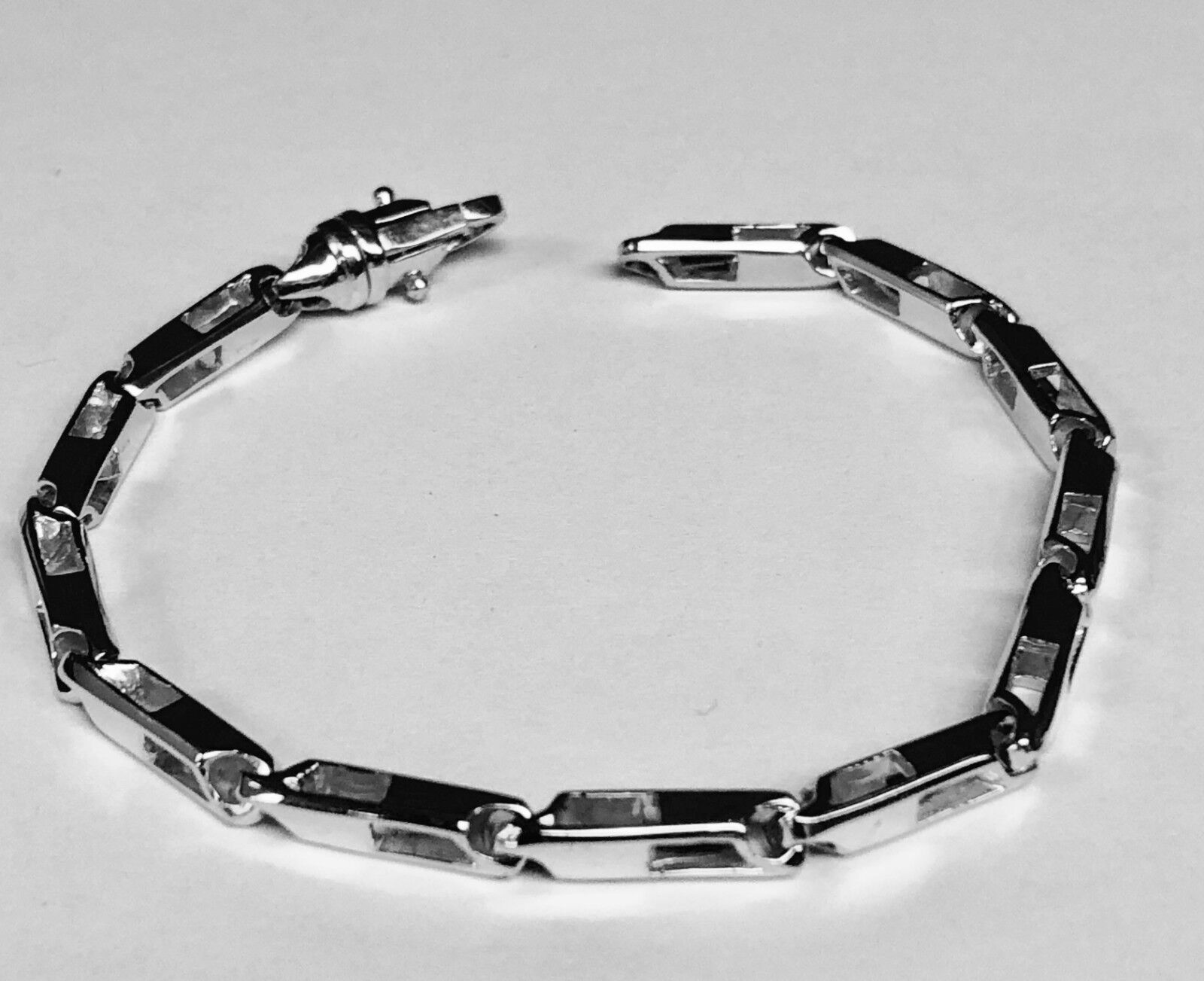 18k Solid White Gold Handmade Fashion Link Men Chain Bracelet 8" 26
