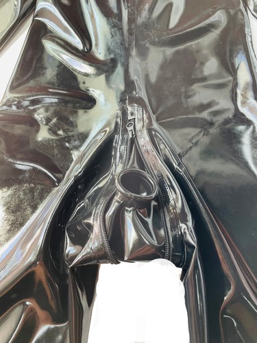 Latex gummi catsuit codpiece hidden two sheath front zip 0.4mm customized - Picture 7 of 10