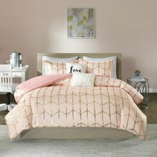 Intelligent Design Metallic Printed Blush/Gold Duvet Cover Set Full/Queen