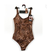 Intimates Sofia Vergara Satin Sculpting Corset Thong Bodysuit Small Animal Print