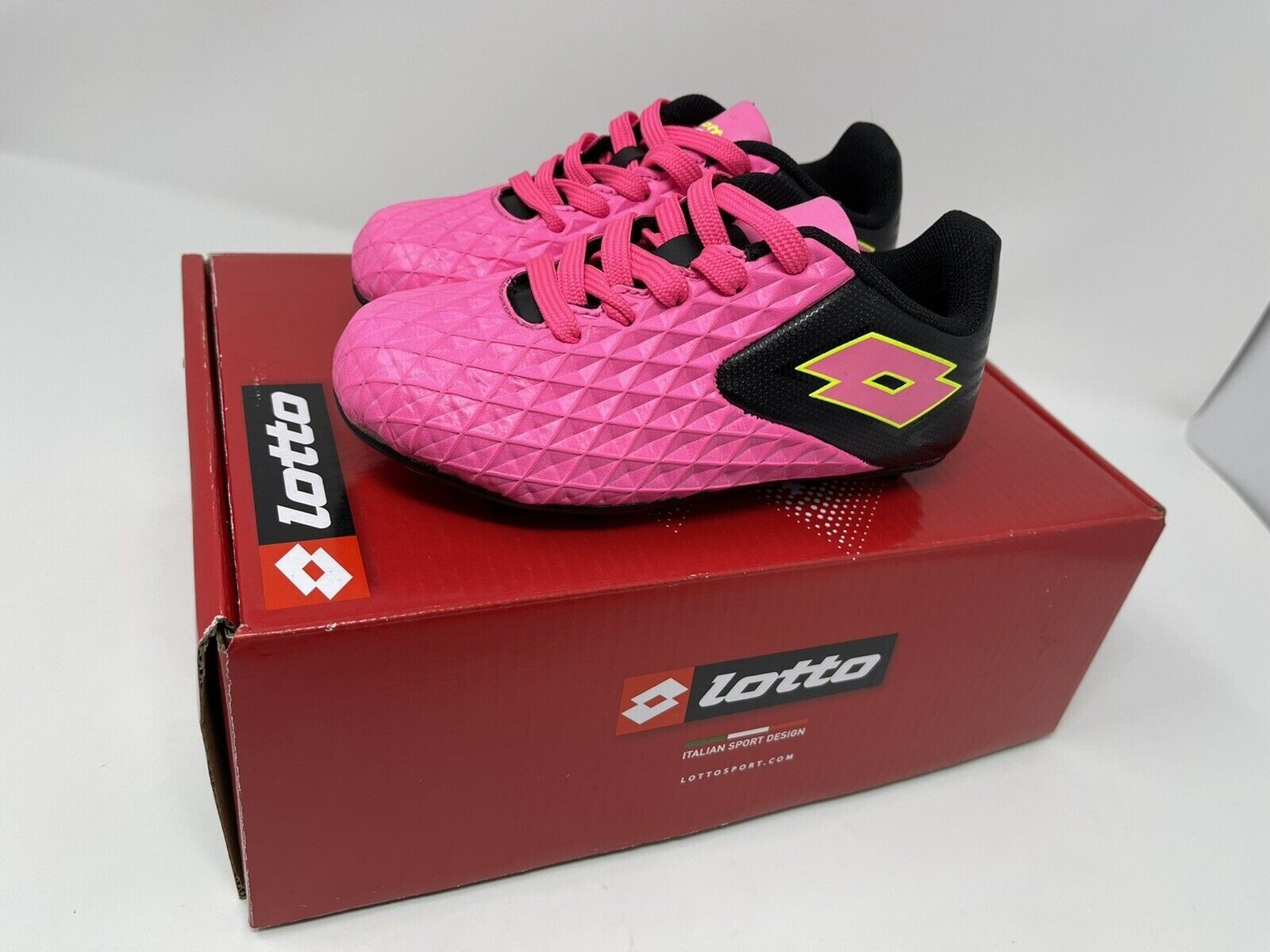 Lotto Tacchetti Calcio Giovani Forza Elite II Rosa Nero Taglia 11 Bambini Nuovi Mai Indossati