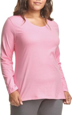 Just My Size Women`s Long-Sleeve Plus Size  V-Neck Tee