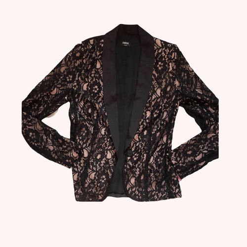 Vintage Oasis Black Lace Blazer With Soft Shoulder Pads Size 8 - Picture 6 of 6