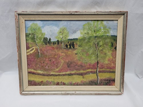 Vintage German 1960s Painting Landscape 11 ×8 Signed #4755 - Picture 5 of 24